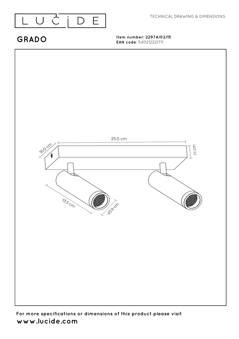 Lucide GRADO - Ceiling spotlight - 2xGU10 (MR11) - Grey iron